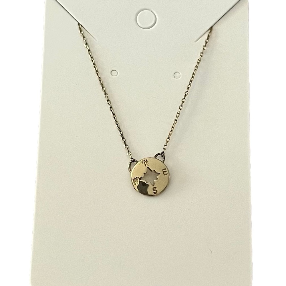Gold Tone Compass Pendant Necklace – Minimalist Travel Jewelry